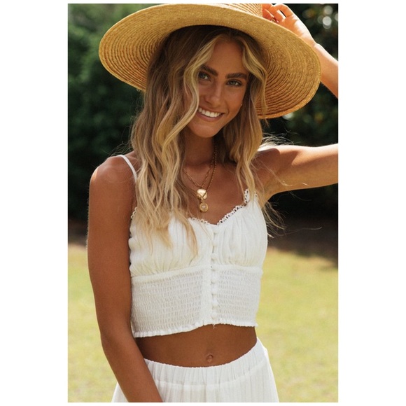 SOLD OUT CLEARANCE Boho Cropped Button Up Smocked Cami Tank Top - Picture 4 of 5